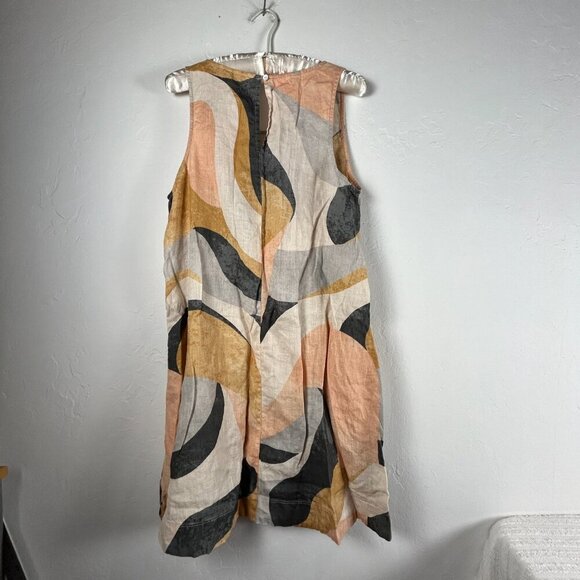 Rachel Zoe Womens Linen Summer Shift Dress Large Peach Grey Abstract Pockets - Picture 2 of 9